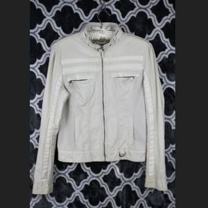 Sugarfly White faux leather and canvas moto jacket